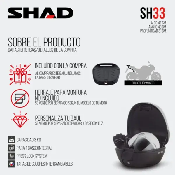 Baul Auxiliar Top Case Shad de 33 Lts. - Image 3