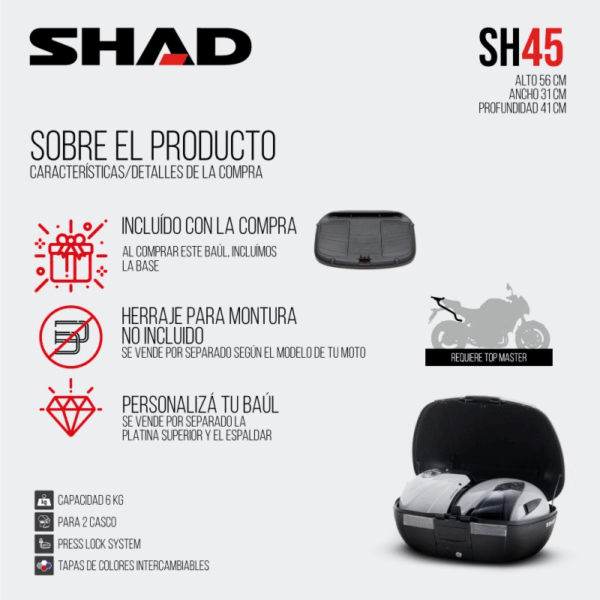 Baul Auxiliar Top Case Shad de 45 Lts. - Image 3